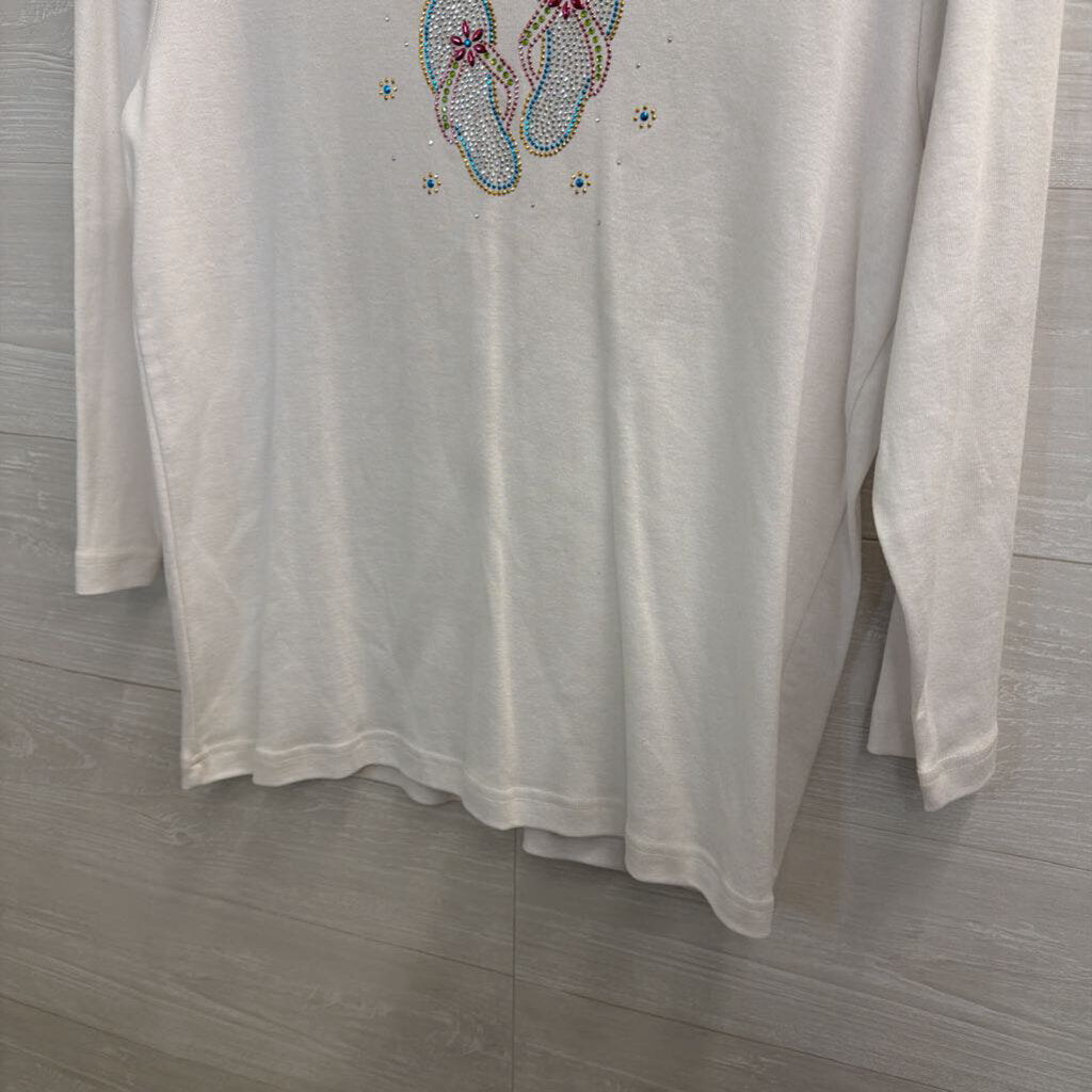 Cactus Bay White Embellished Flip Flop Long Sleeve Top Extra Large