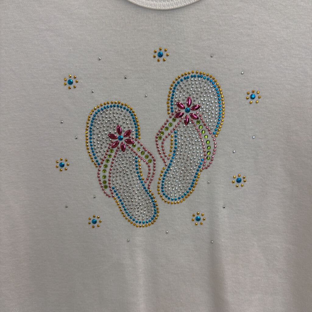 Cactus Bay White Embellished Flip Flop Long Sleeve Top Extra Large