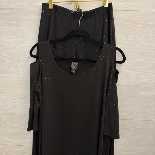 Clara Sun Woo Black Sparkle Long Sleeve Tunic Top/ Pull On Pants Set Medium