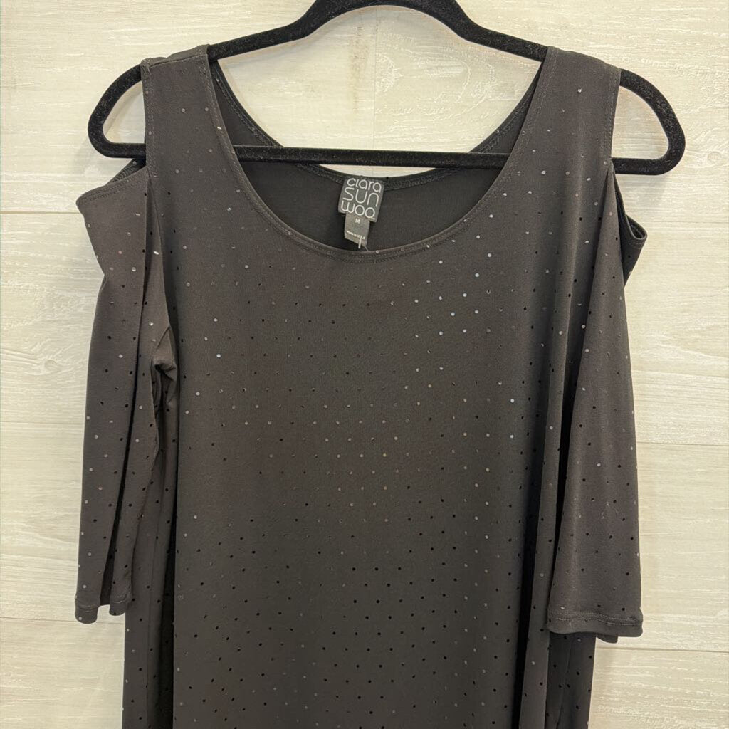 Clara Sun Woo Black Sparkle Long Sleeve Tunic Top/ Pull On Pants Set Medium
