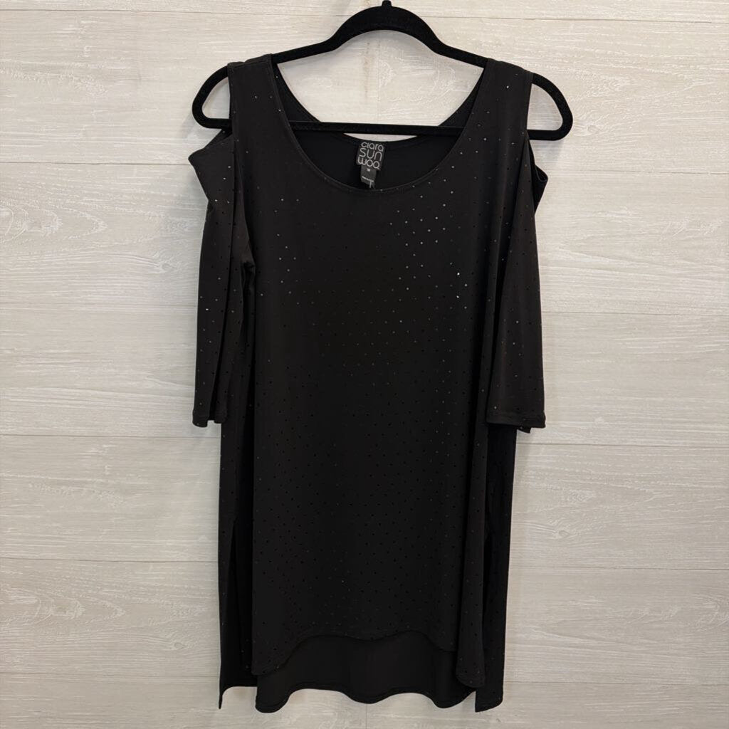 Clara Sun Woo Black Sparkle Long Sleeve Tunic Top/ Pull On Pants Set Medium