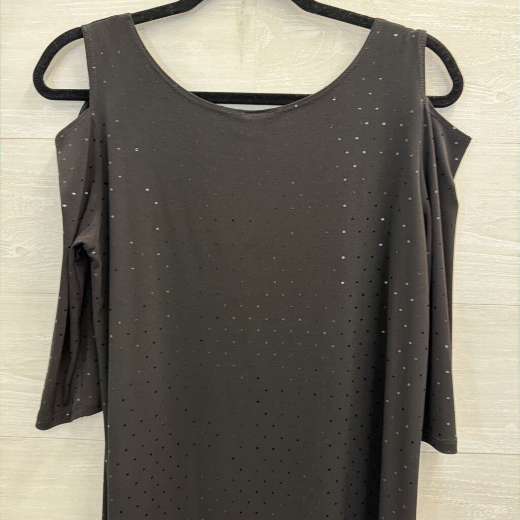 Clara Sun Woo Black Sparkle Long Sleeve Tunic Top/ Pull On Pants Set Medium