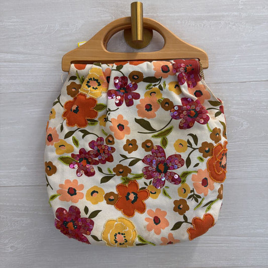 Necessary Objects Wooden Handled Floral Handbag