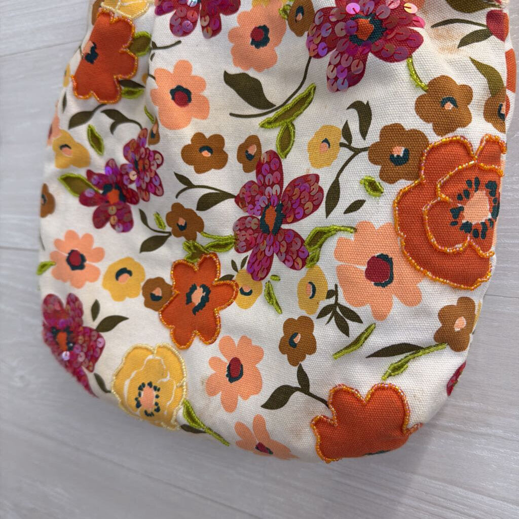 Necessary Objects Wooden Handled Floral Handbag