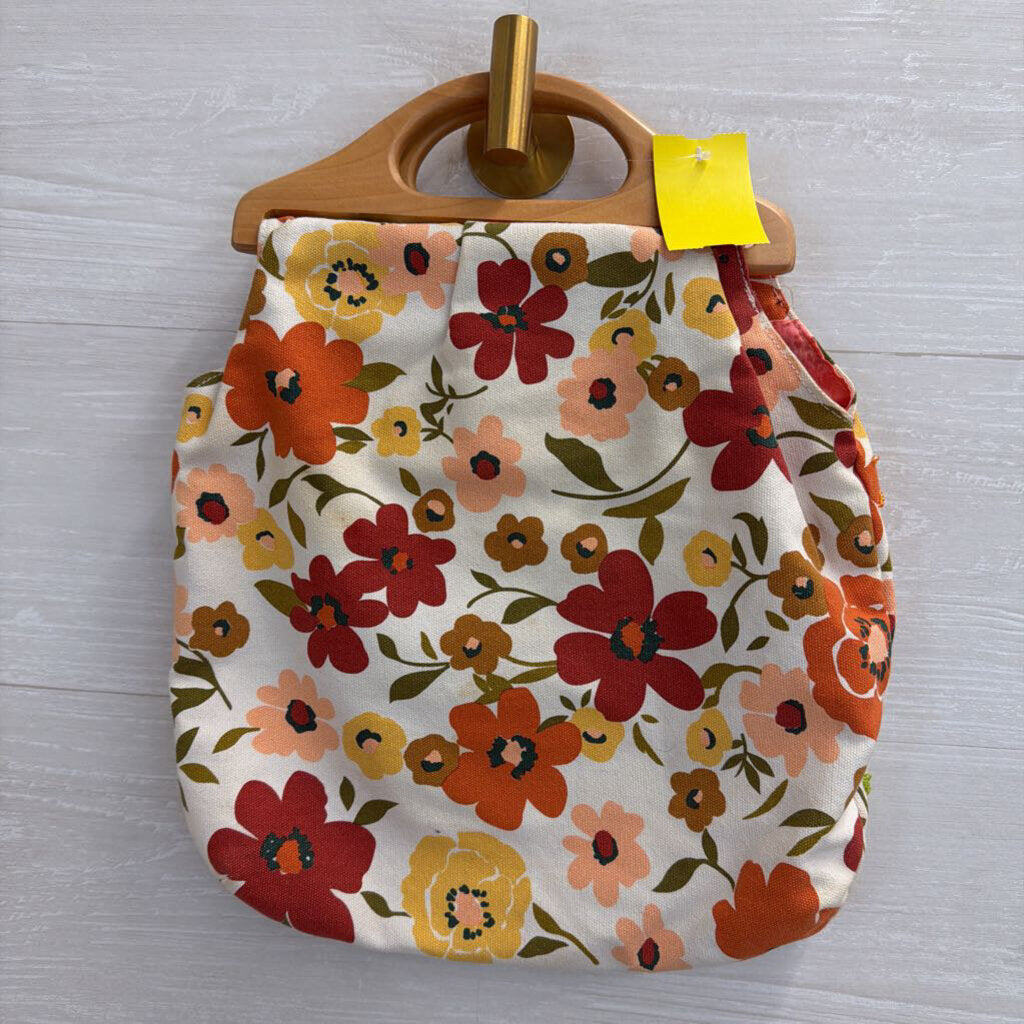 Necessary Objects Wooden Handled Floral Handbag