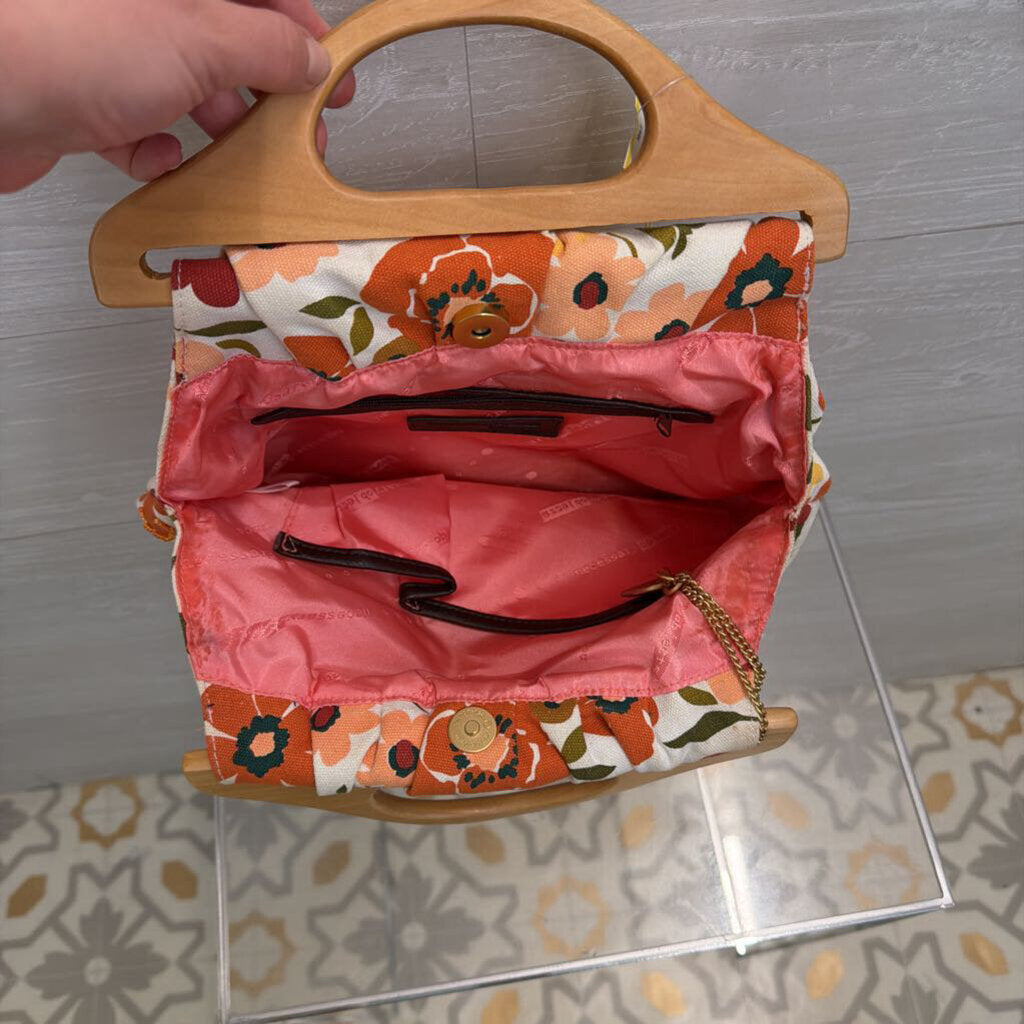 Necessary Objects Wooden Handled Floral Handbag