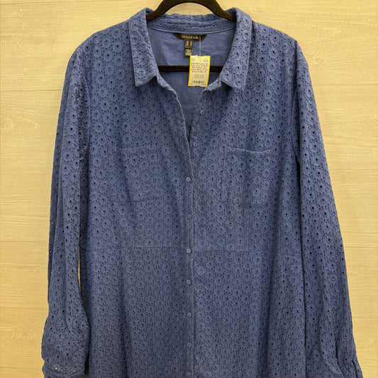 Long Tall Sally Blue Eyelet Long Sleeve Button Front Dress 20