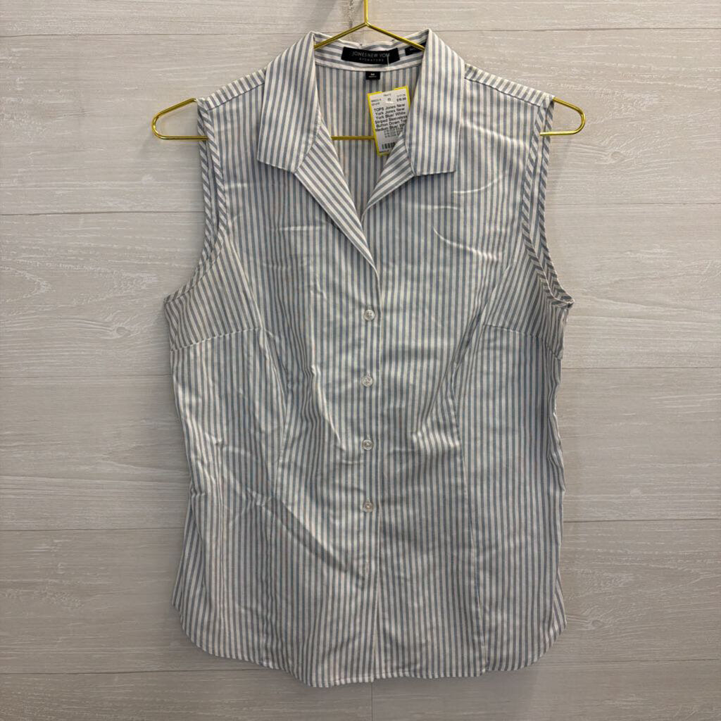 Jones New York Blue/ White Striped Sleeveless Button Down Top Medium