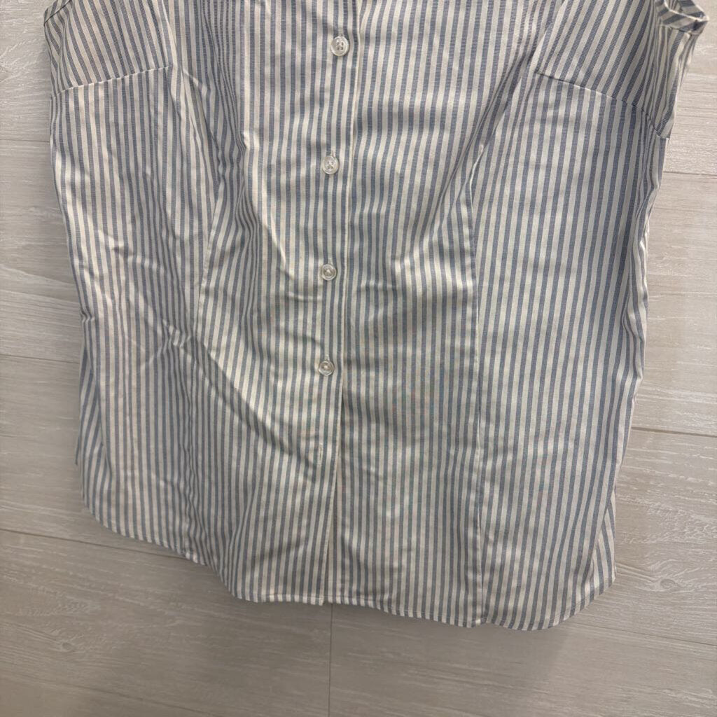 Jones New York Blue/ White Striped Sleeveless Button Down Top Medium