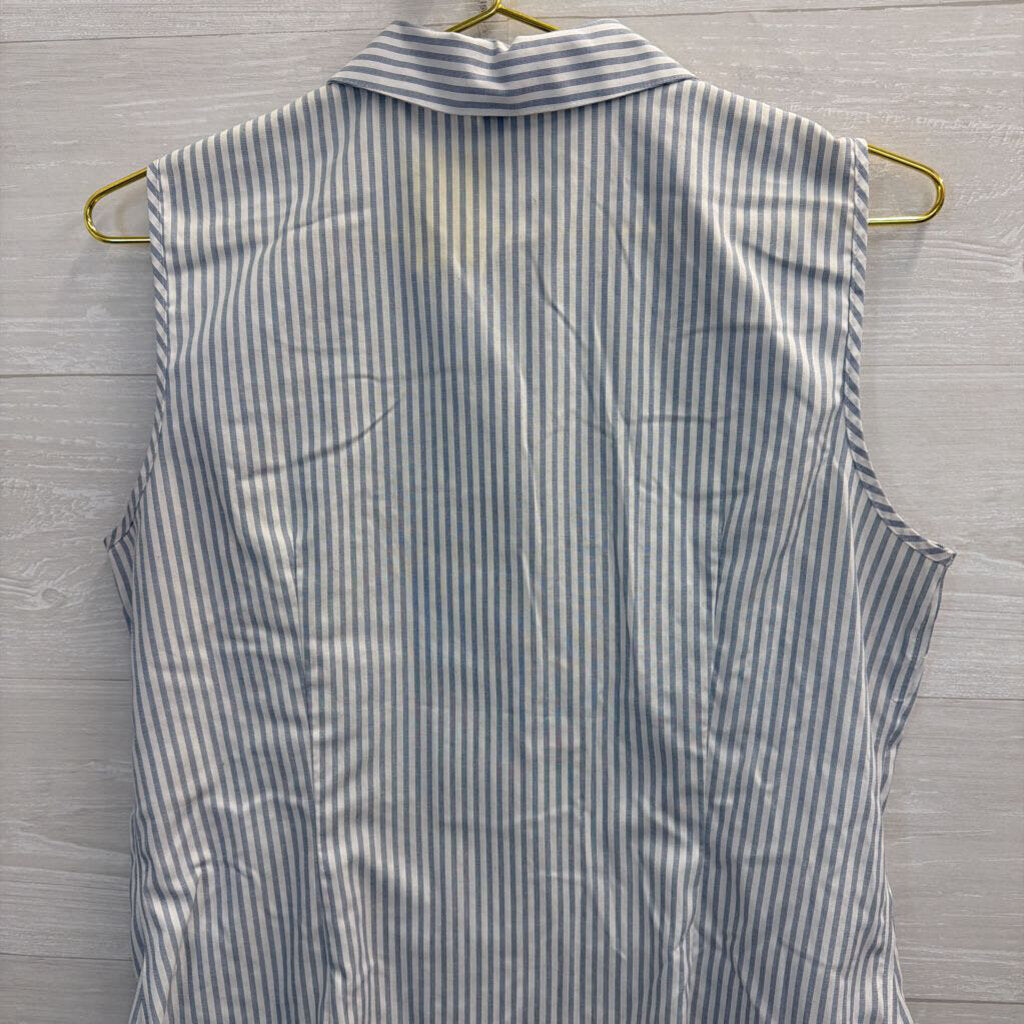 Jones New York Blue/ White Striped Sleeveless Button Down Top Medium