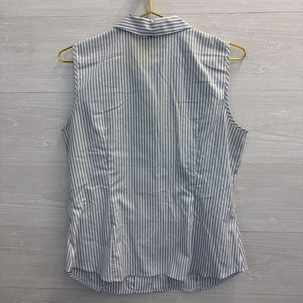 Jones New York Blue/ White Striped Sleeveless Button Down Top Medium