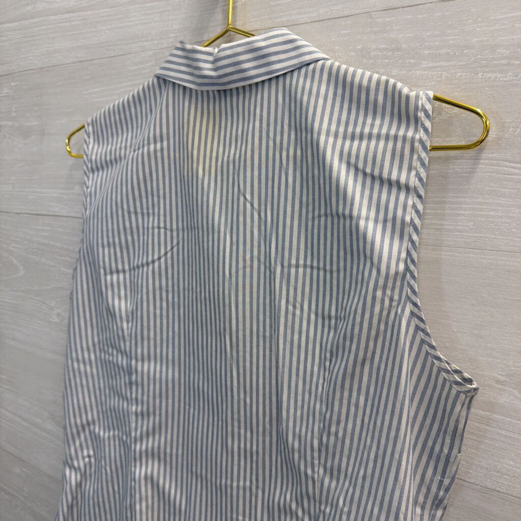 Jones New York Blue/ White Striped Sleeveless Button Down Top Medium