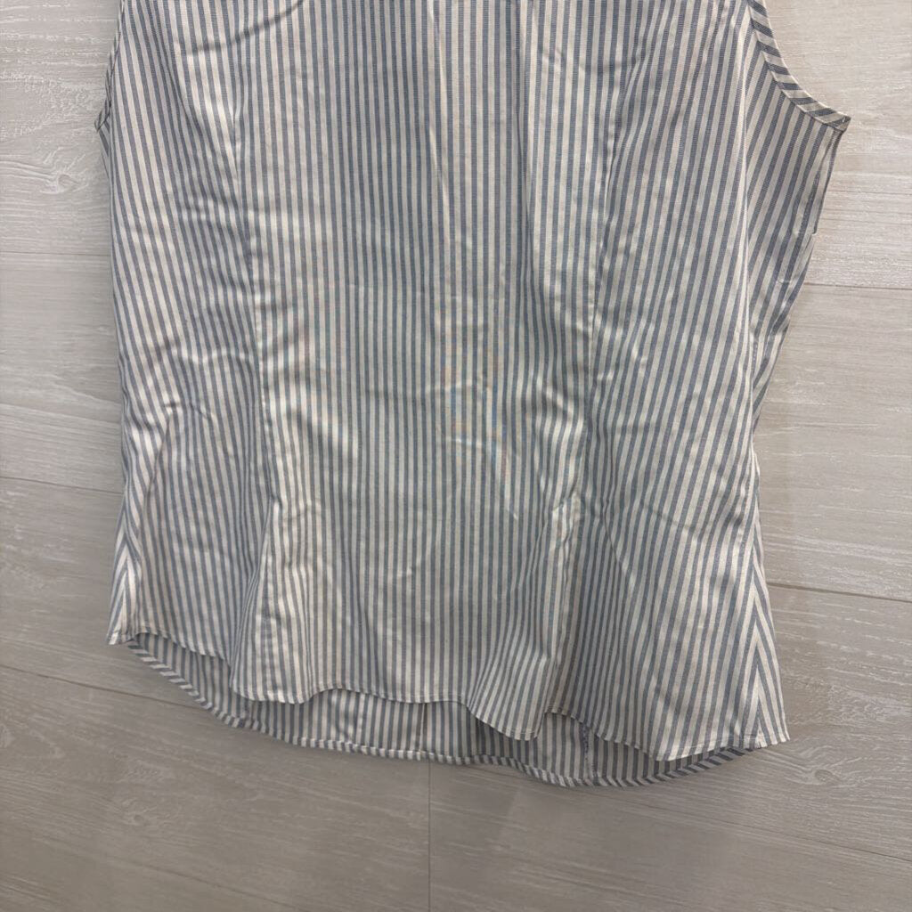 Jones New York Blue/ White Striped Sleeveless Button Down Top Medium