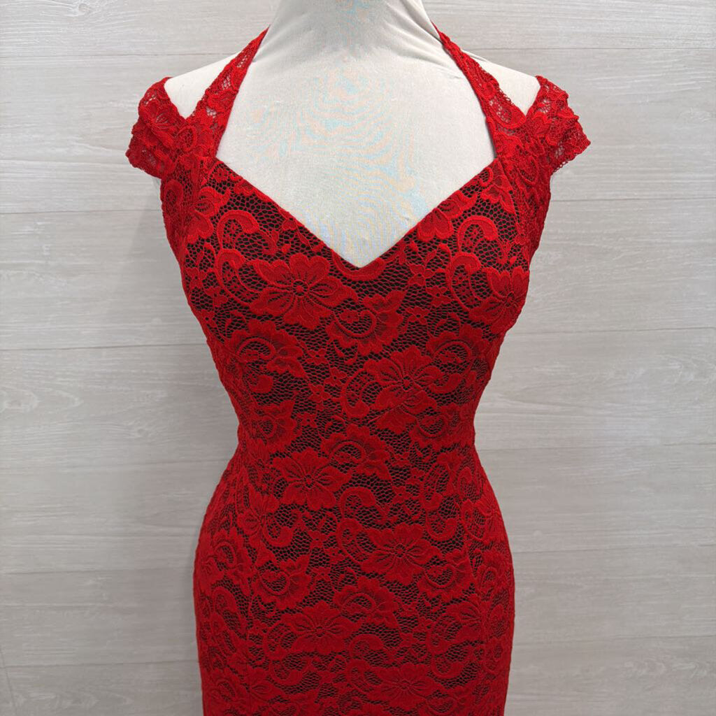 VF Show Red Lace Long Formal Dress Large