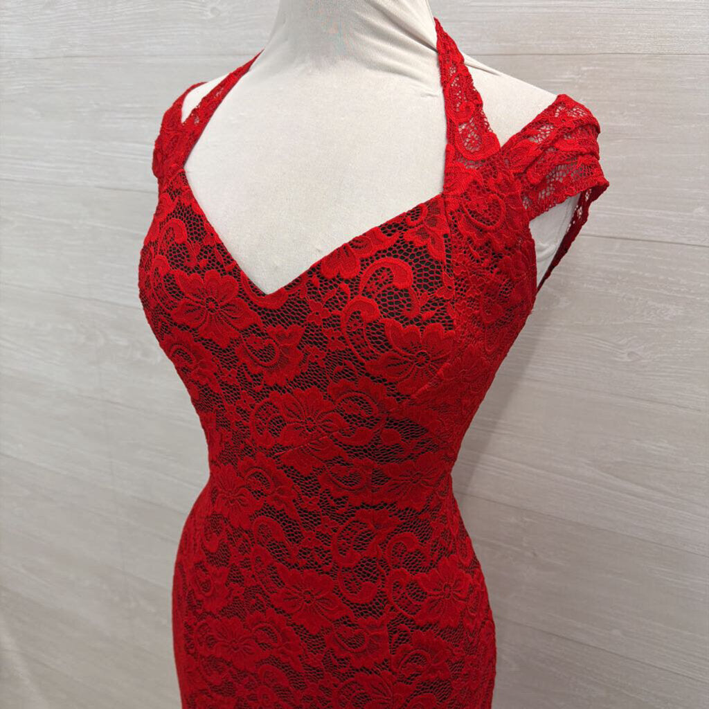 VF Show Red Lace Long Formal Dress Large