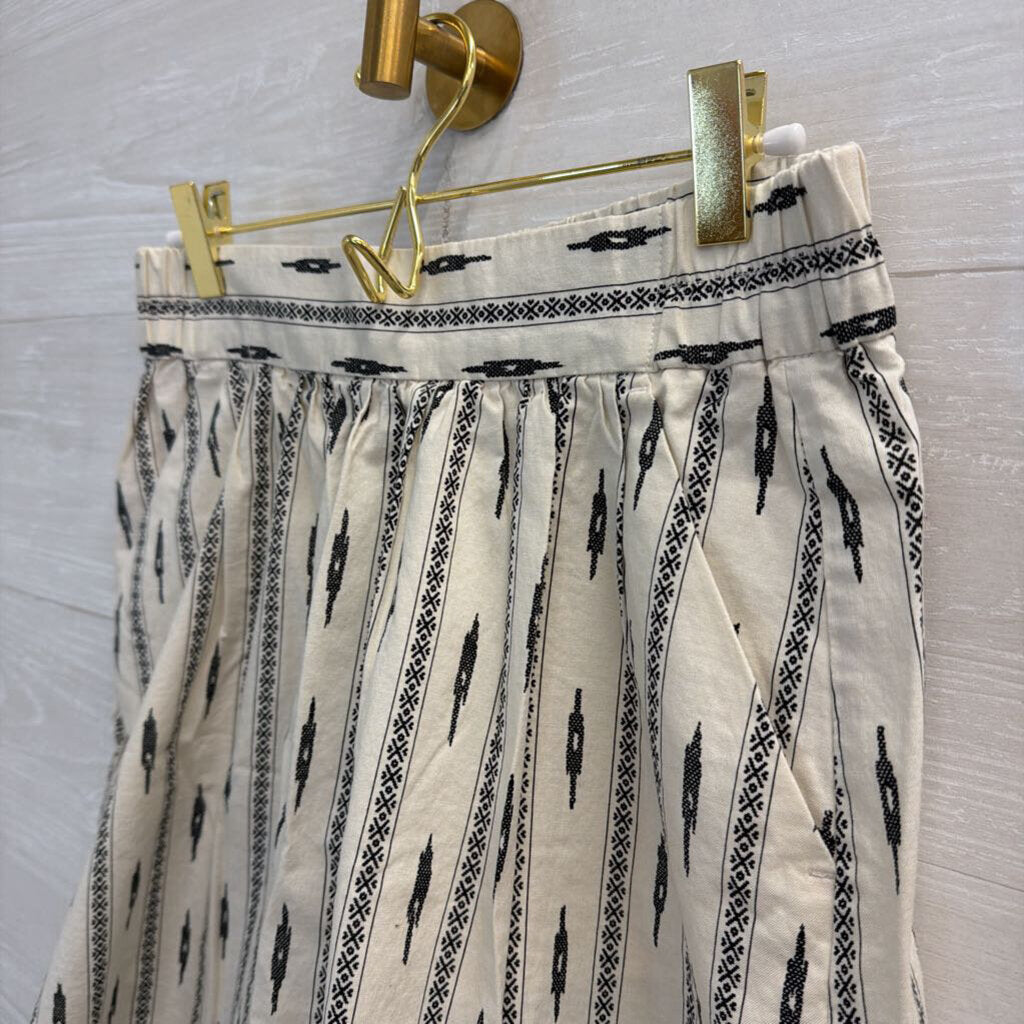 Loft Geometric White Print Pull On Skirt Small