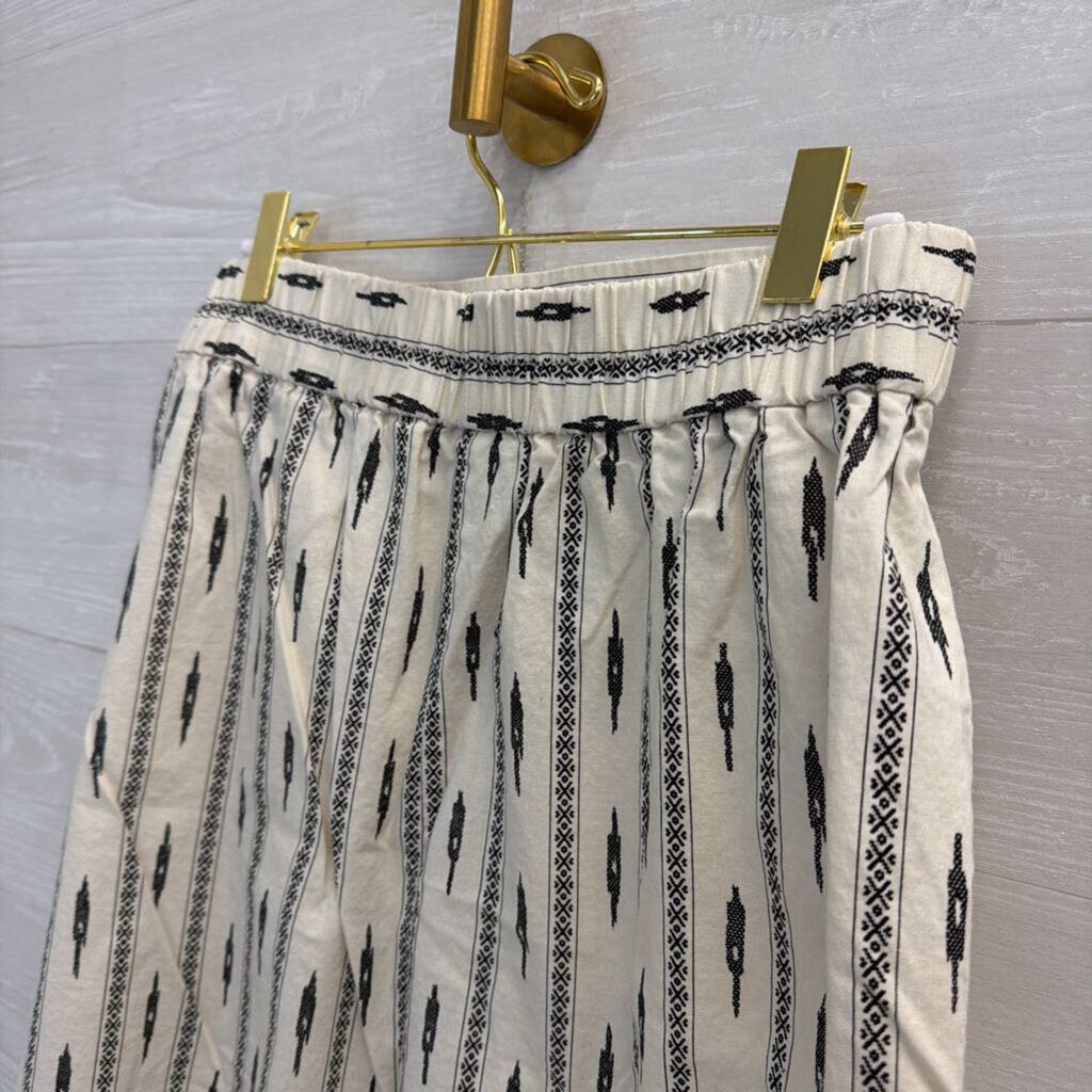 Loft Geometric White Print Pull On Skirt Small