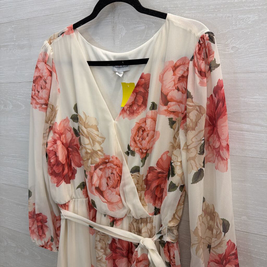 Premier Amour White/ Pink Floral Print Long Sleeve Maxi Dress 16