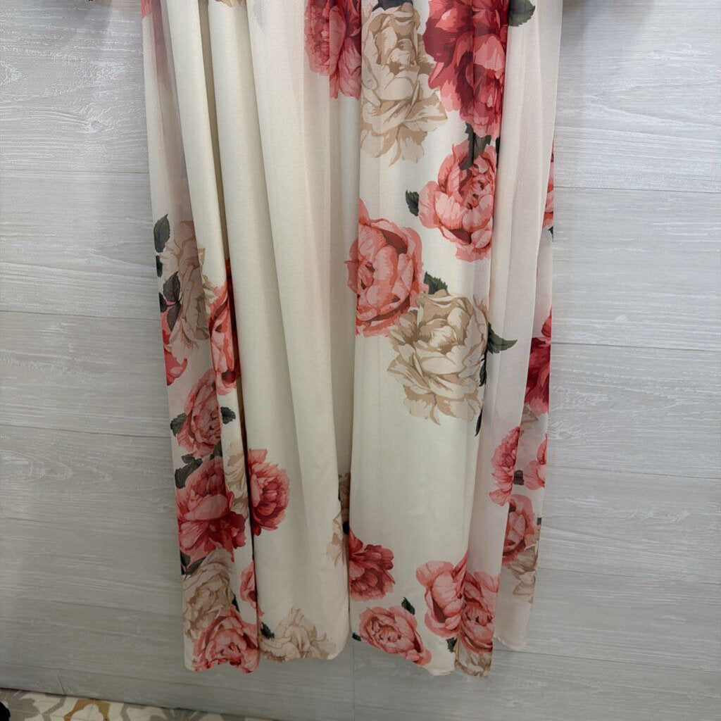 Premier Amour White/ Pink Floral Print Long Sleeve Maxi Dress 16