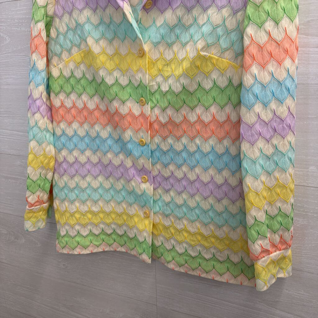 Vintage Marty Gutmacker White/ Multi Striped Long SLeeve Button Front Top Medium
