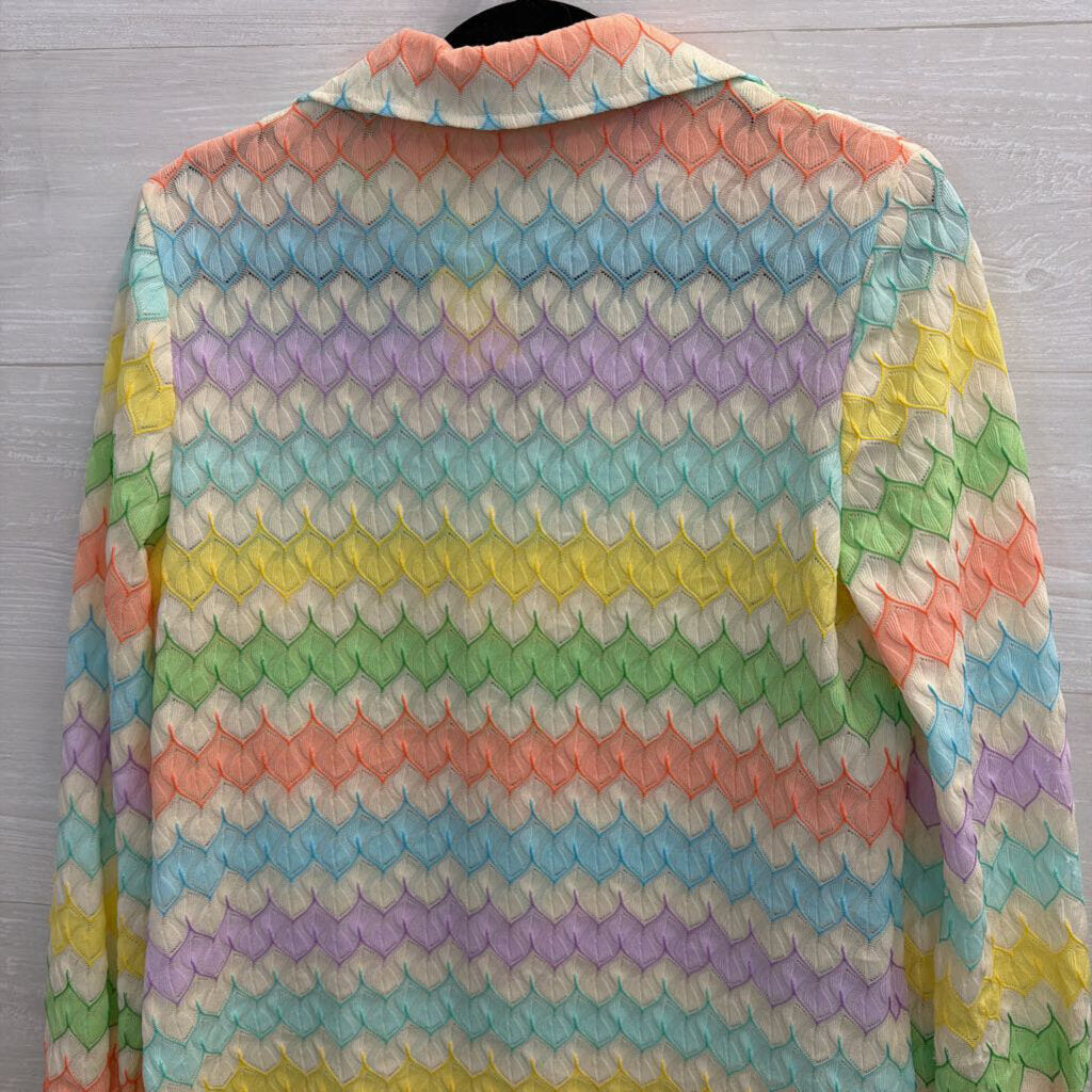 Vintage Marty Gutmacker White/ Multi Striped Long SLeeve Button Front Top Medium