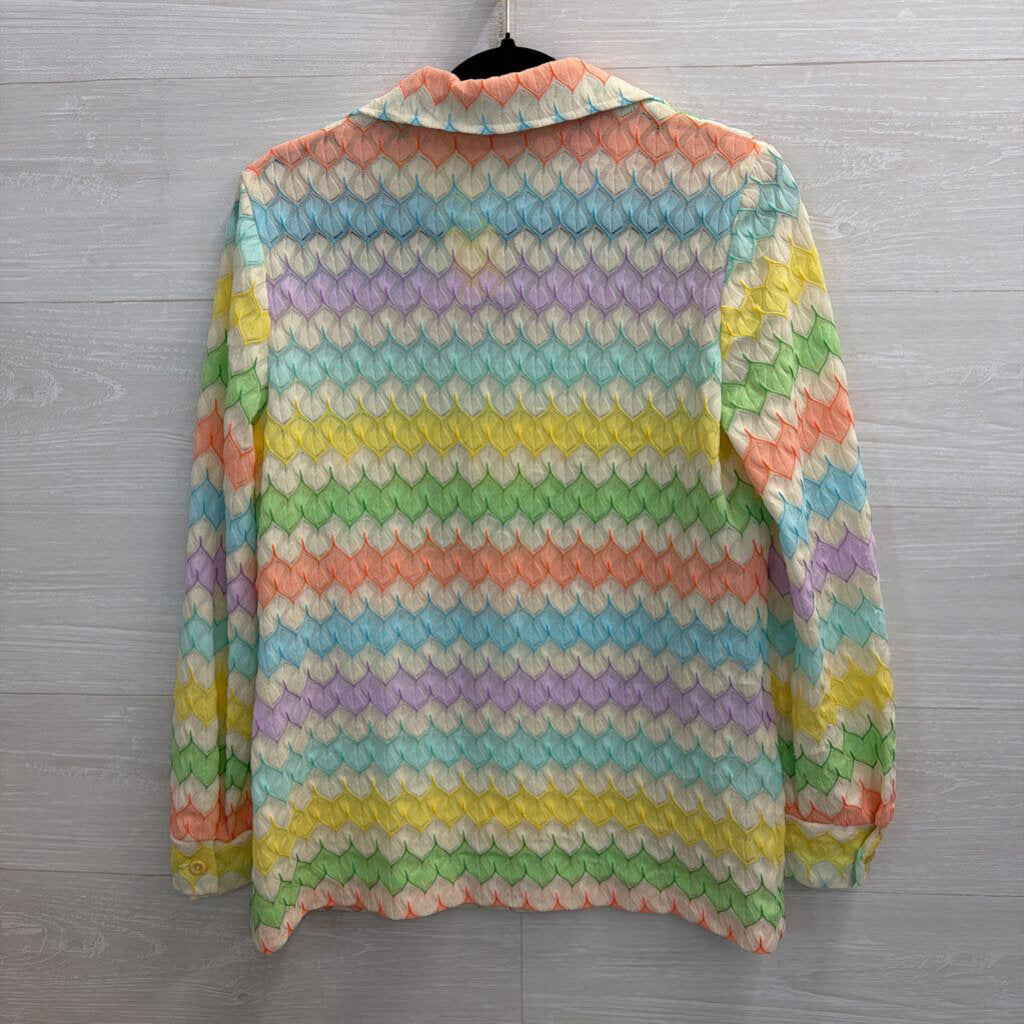 Vintage Marty Gutmacker White/ Multi Striped Long SLeeve Button Front Top Medium