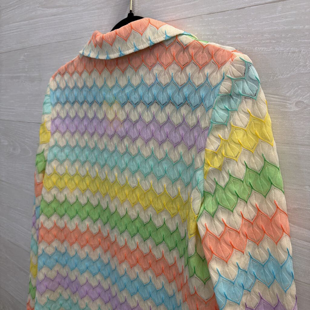 Vintage Marty Gutmacker White/ Multi Striped Long SLeeve Button Front Top Medium