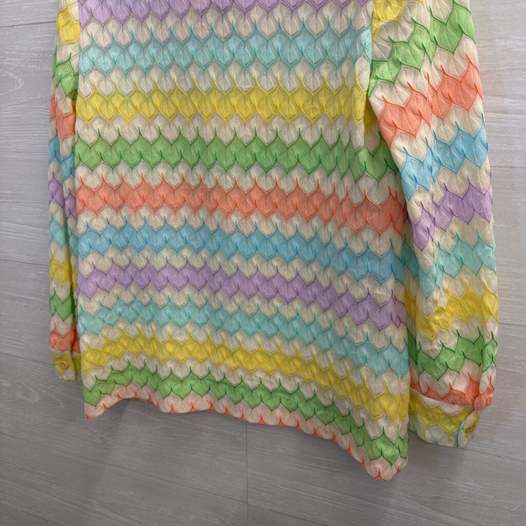 Vintage Marty Gutmacker White/ Multi Striped Long SLeeve Button Front Top Medium