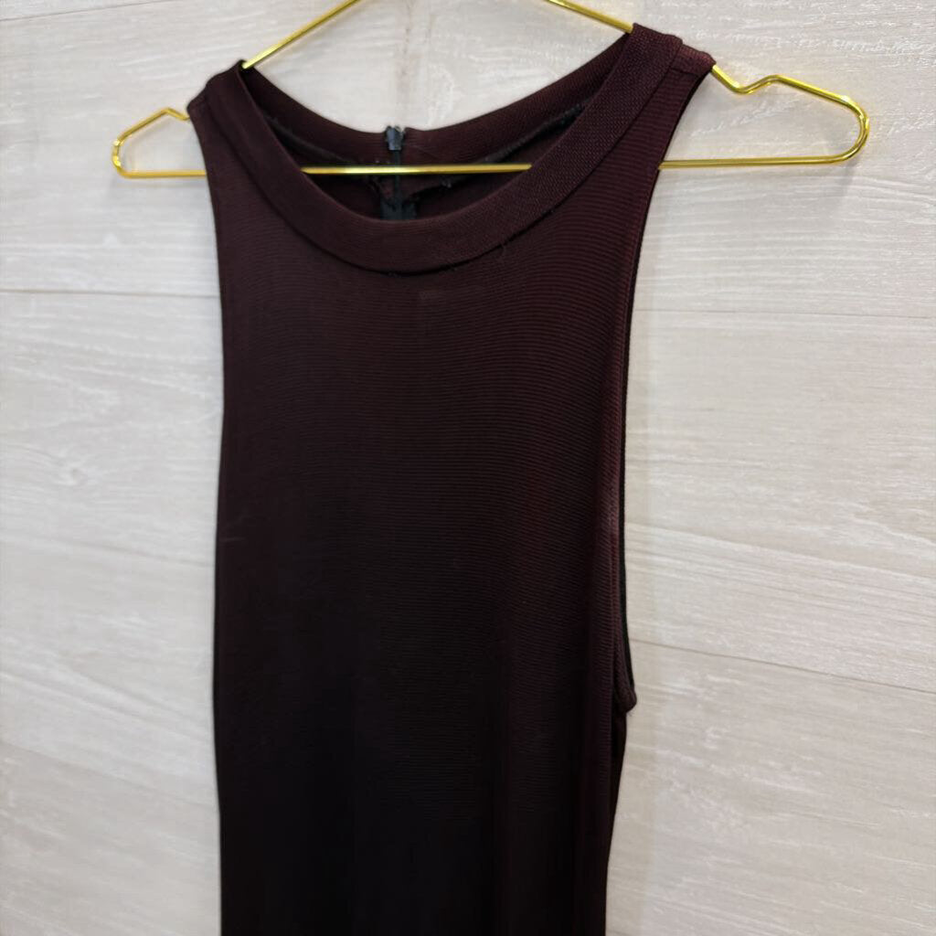 Vintage Zoe Maroon High Neck Fitted Maxi Dress Small