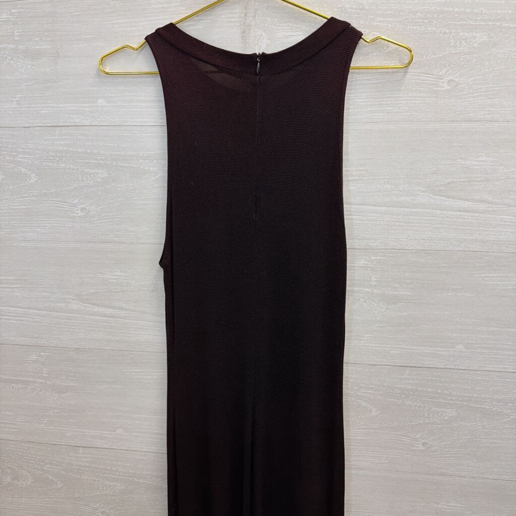 Vintage Zoe Maroon High Neck Fitted Maxi Dress Small