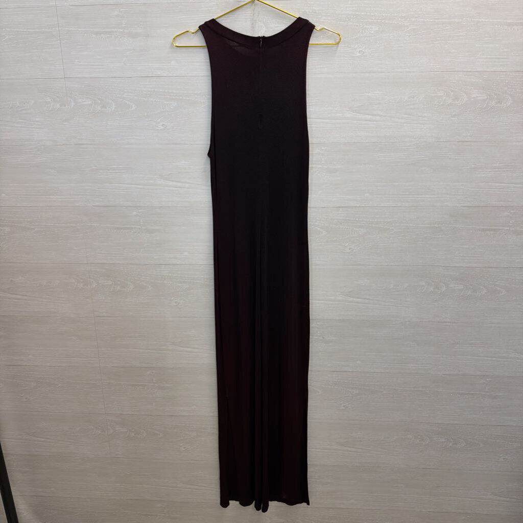 Vintage Zoe Maroon High Neck Fitted Maxi Dress Small