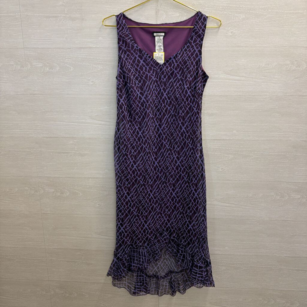 Vintage Bekiere Purple Print Midi Dress 10