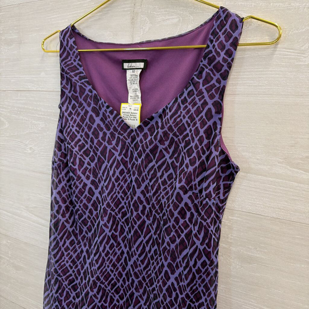 Vintage Bekiere Purple Print Midi Dress 10