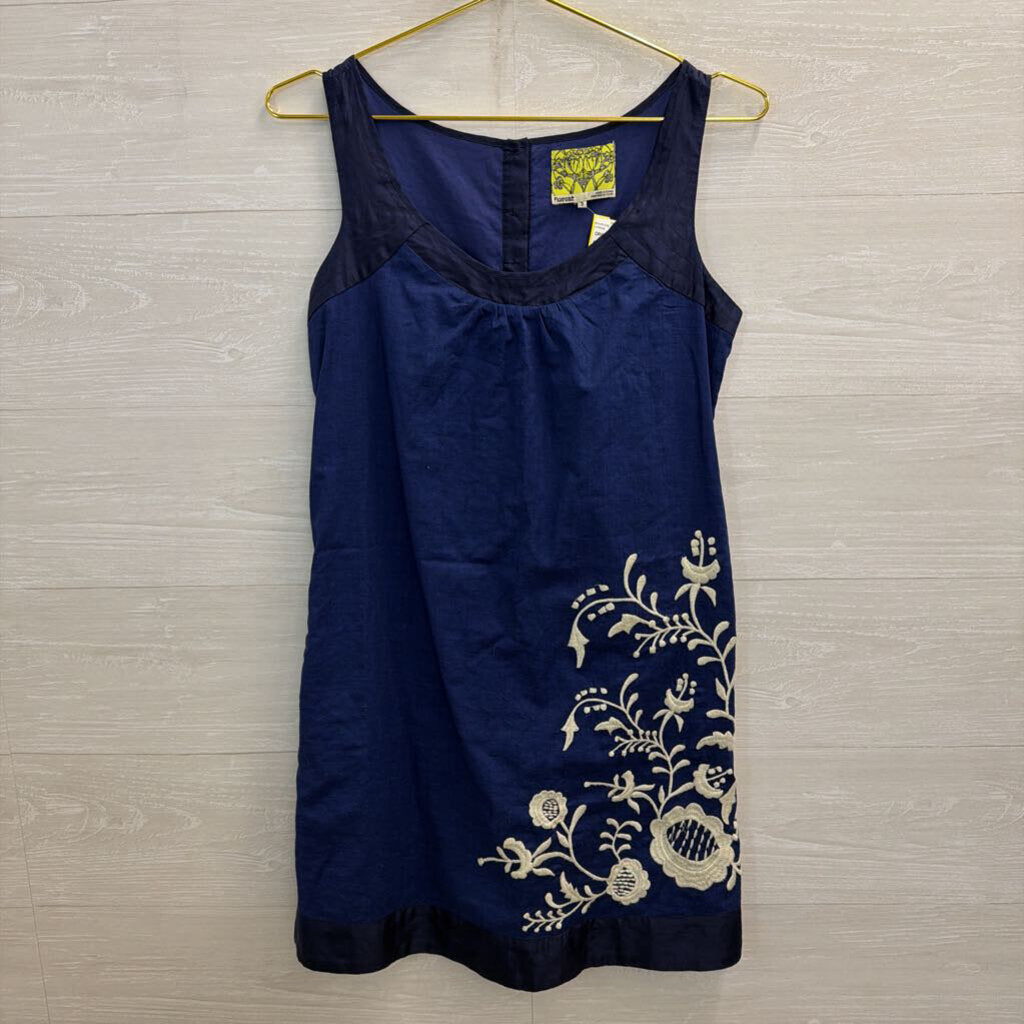 Anthropologie Floreat Navy Blue Embroidered Shift Dress 0
