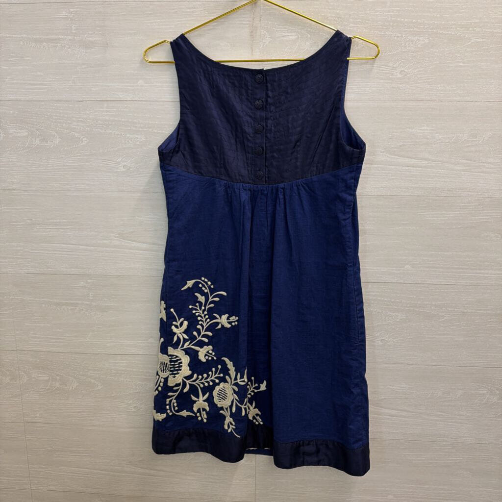Anthropologie Floreat Navy Blue Embroidered Shift Dress 0