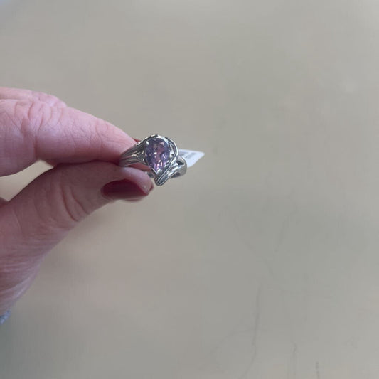 Sterling Silver Pear Shaped Amethyst Ring 8