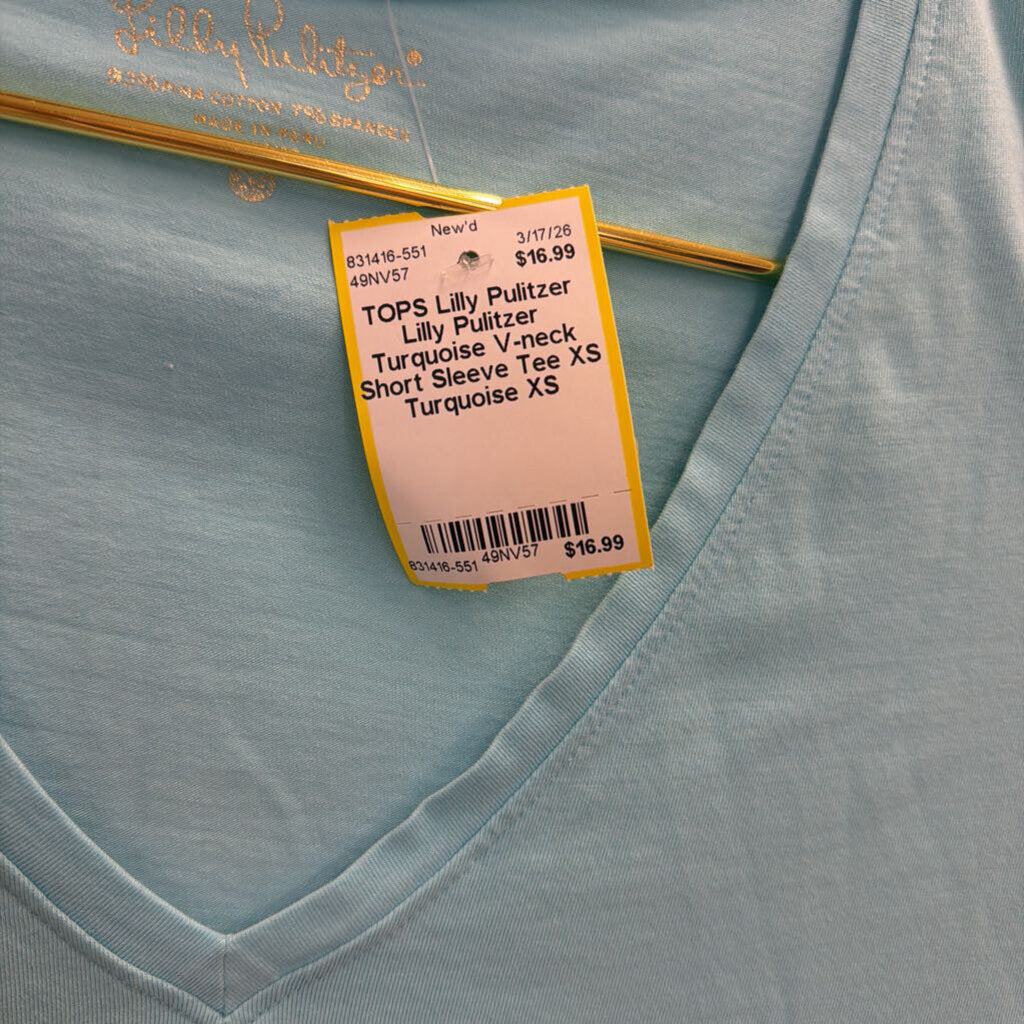 Lilly Pulitzer Turquoise V-neck Short Sleeve Tee XS