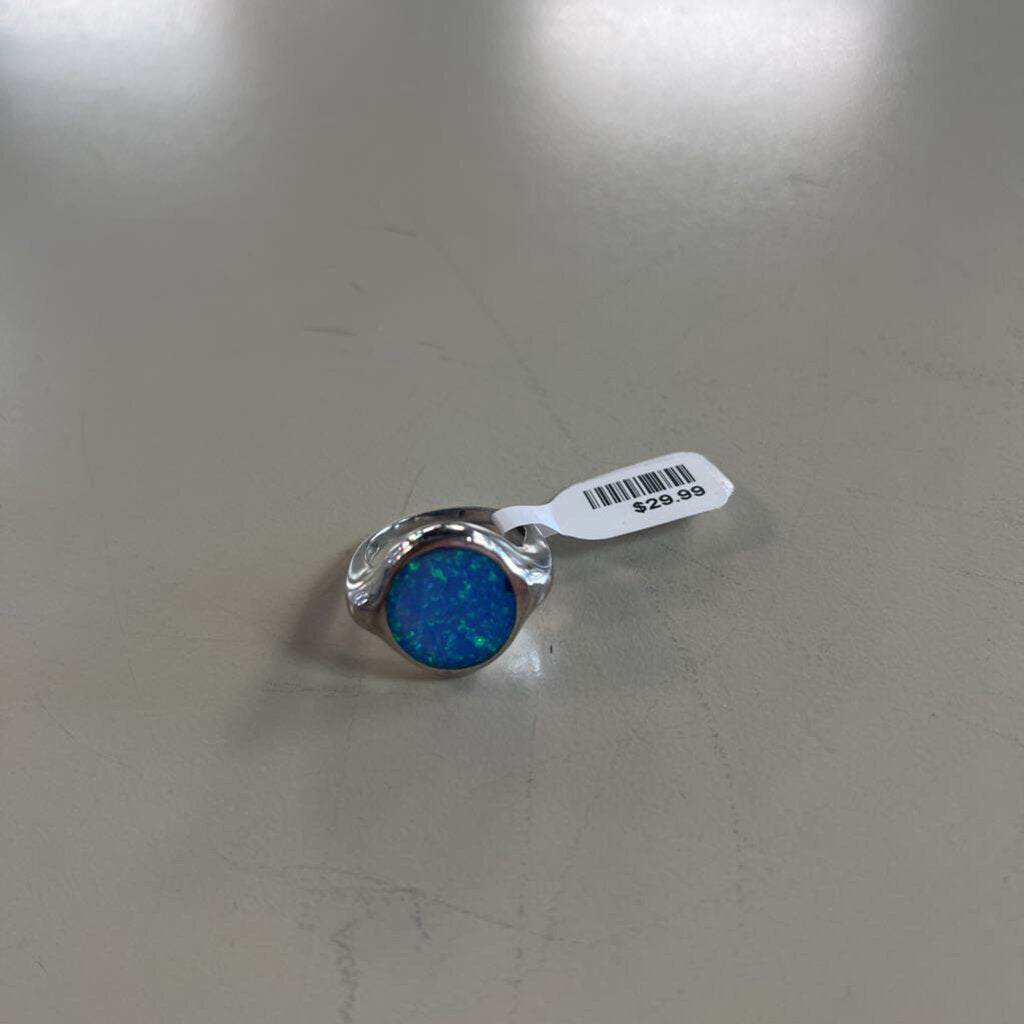 Sterling Silver Lab Created Opal Ring Size 7