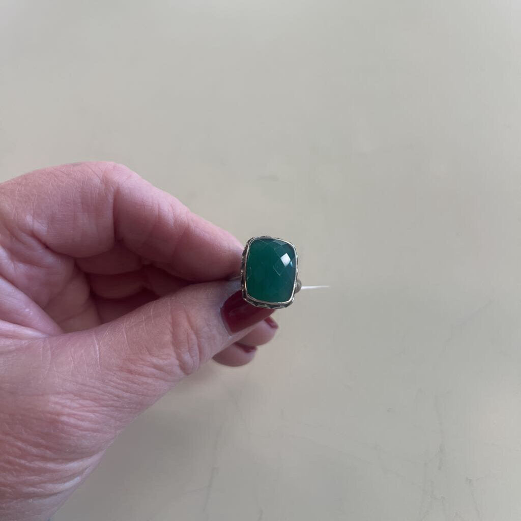 Sterling Silver Green Onyx Ring Size 7