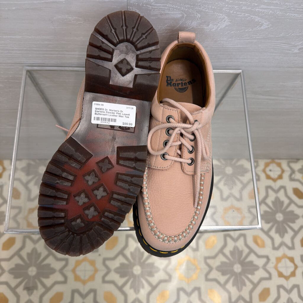 Dr. Martens Powder Pink Lowell Buttersoft Leather Moc Toe Shoes 9