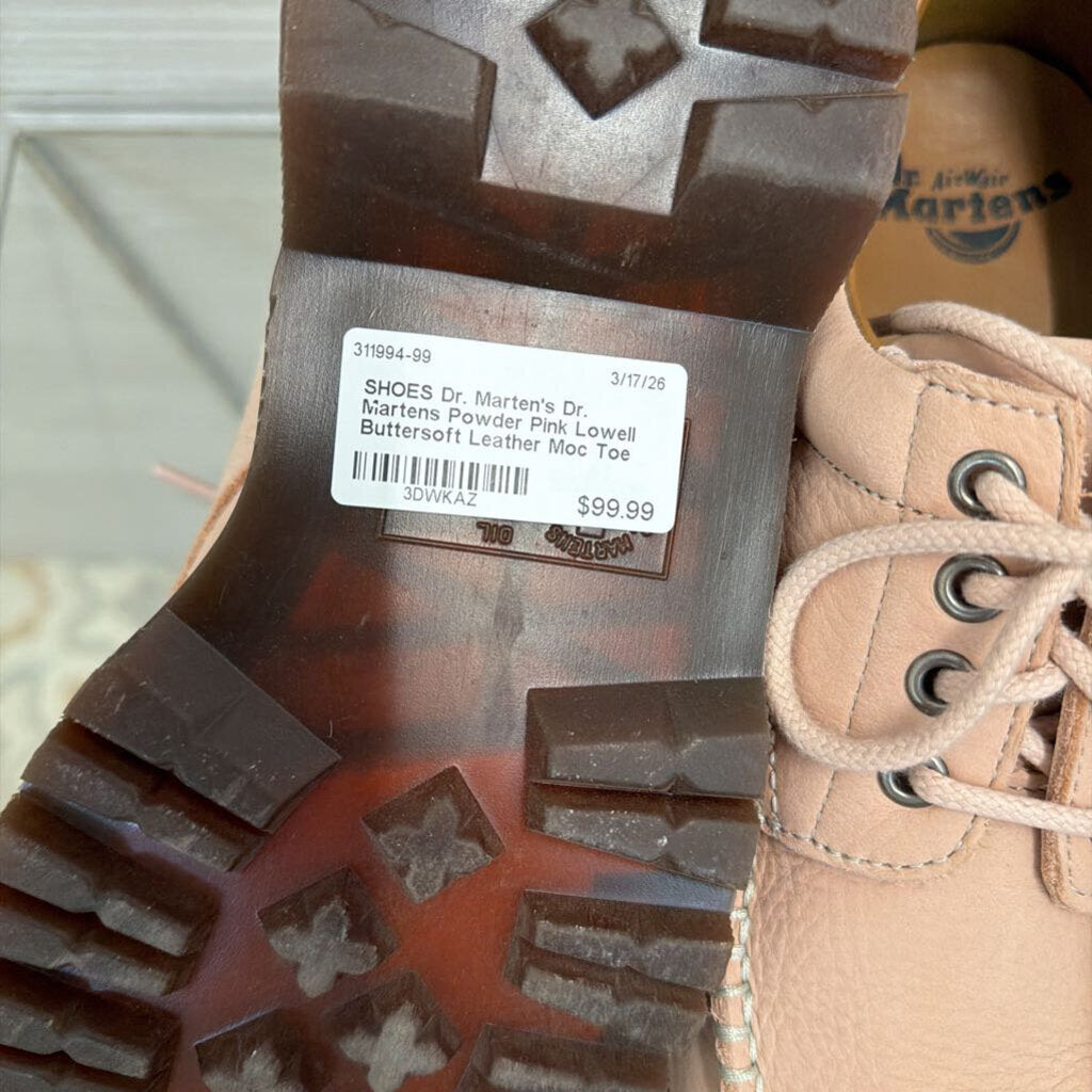 Dr. Martens Powder Pink Lowell Buttersoft Leather Moc Toe Shoes 9