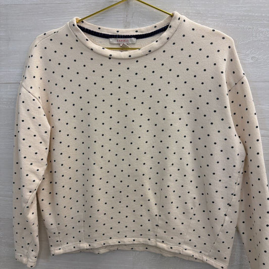 Espirit Ivory/Navy Polka Top Crewneck Top Small