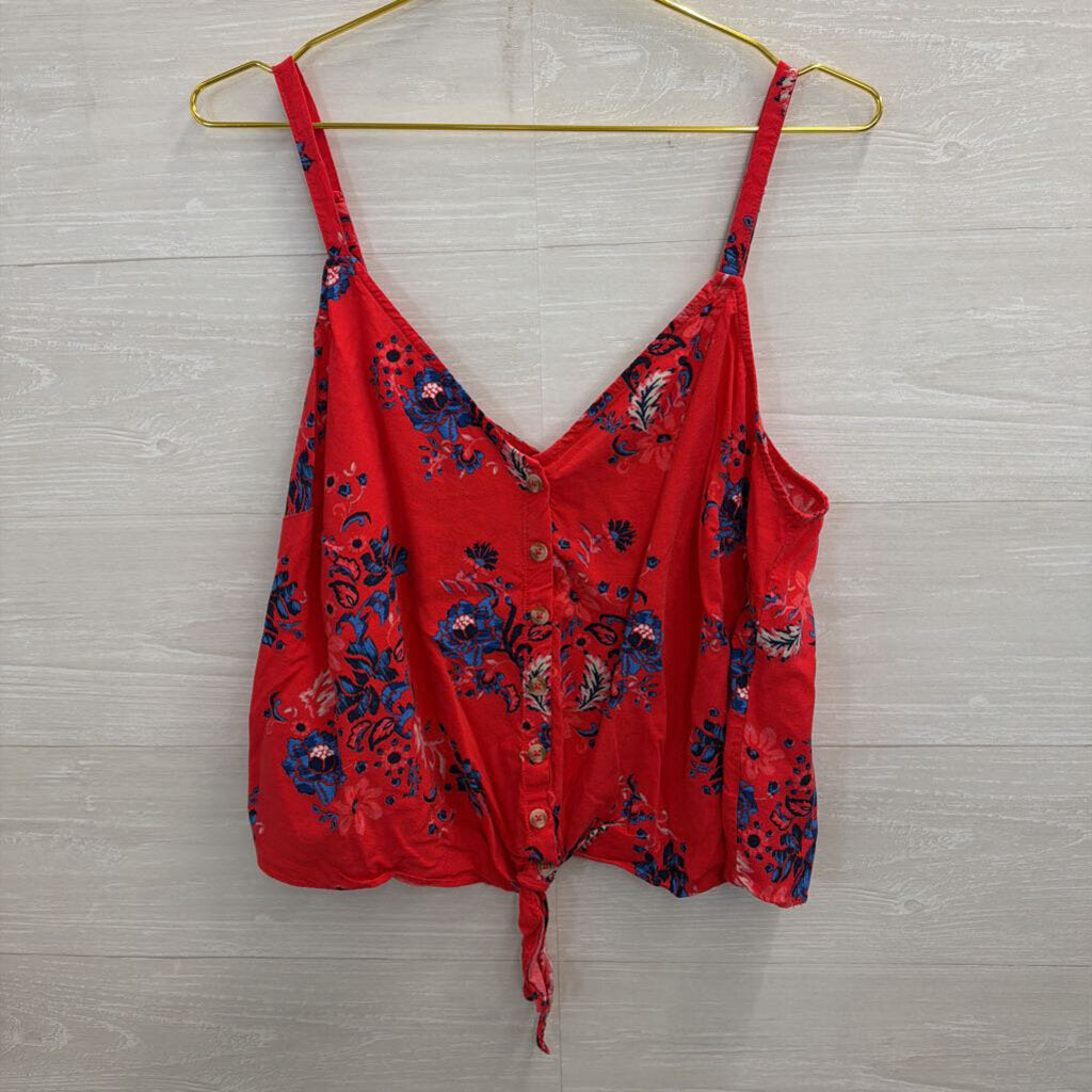 Torrid Pink Floral Button Down Tie Tank 0