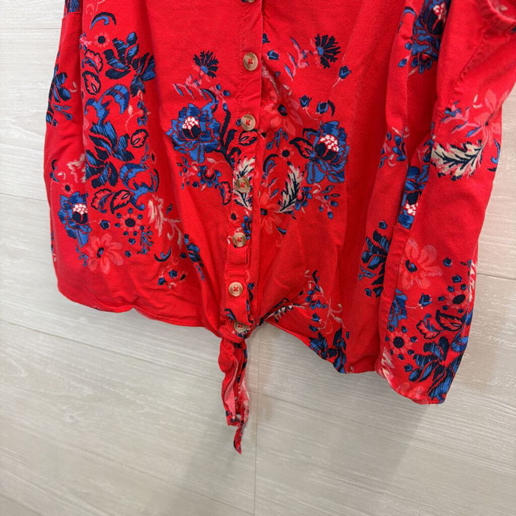 Torrid Pink Floral Button Down Tie Tank 0