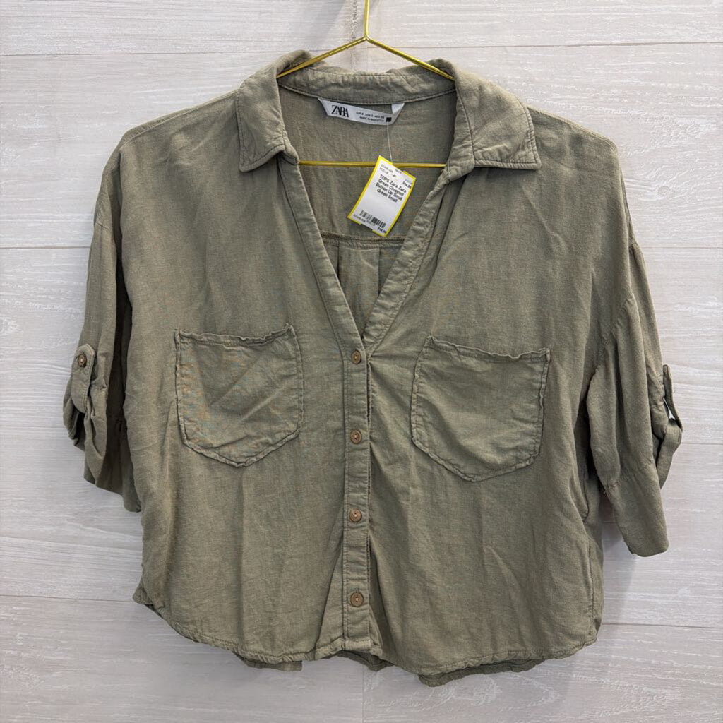 Zara Green Cropped Button Up Small