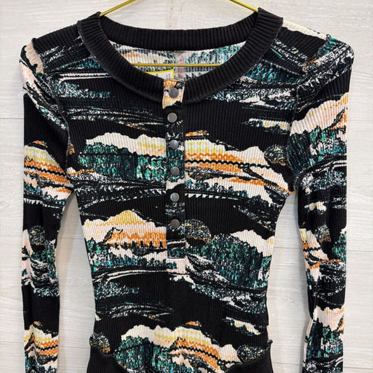 FP Movement Black/Multi Rally Ribbed Henley Top Small