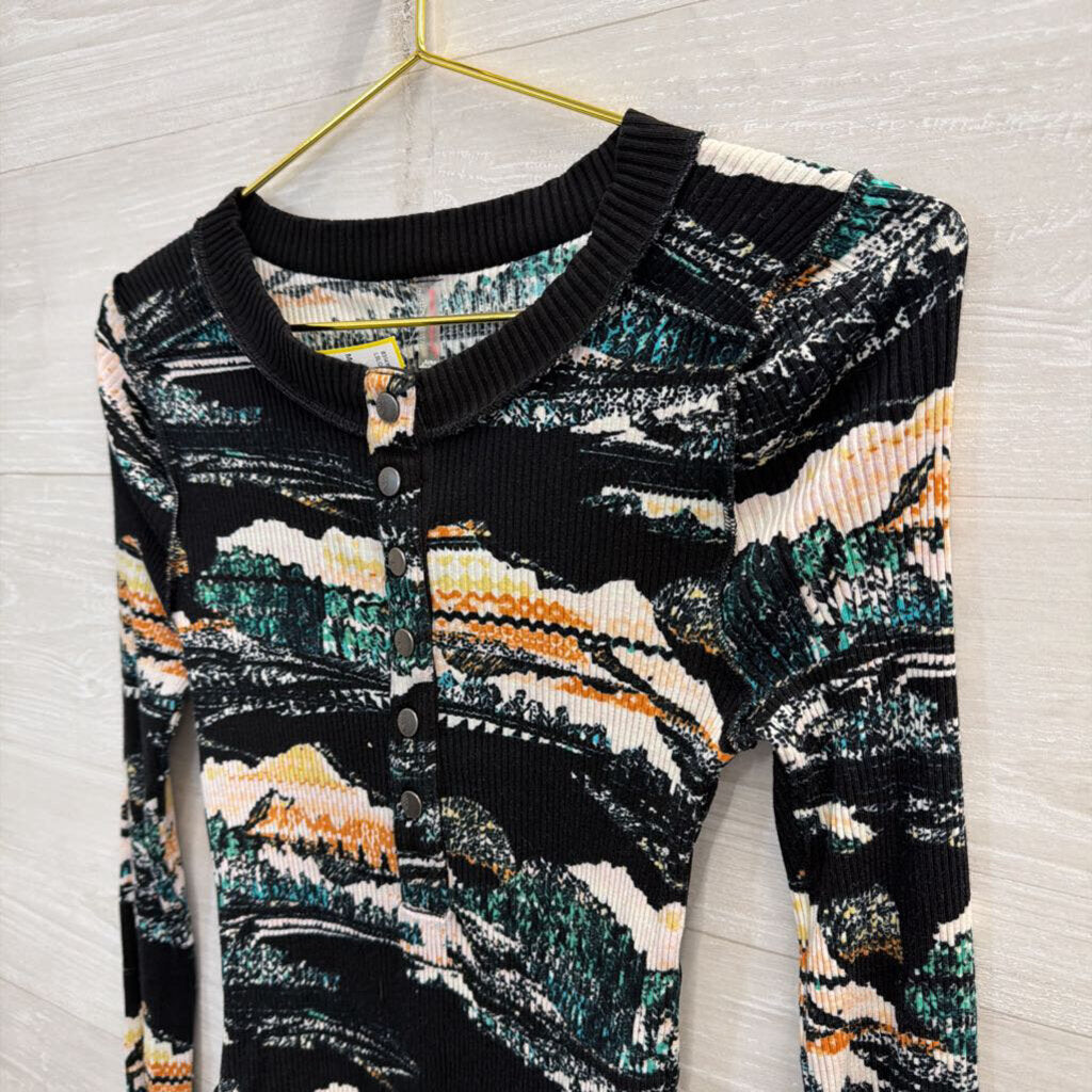 FP Movement Black/Multi Rally Ribbed Henley Top Small