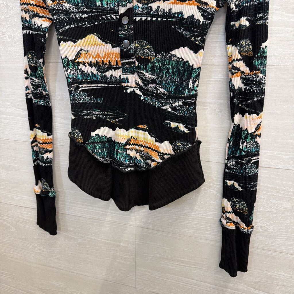 FP Movement Black/Multi Rally Ribbed Henley Top Small