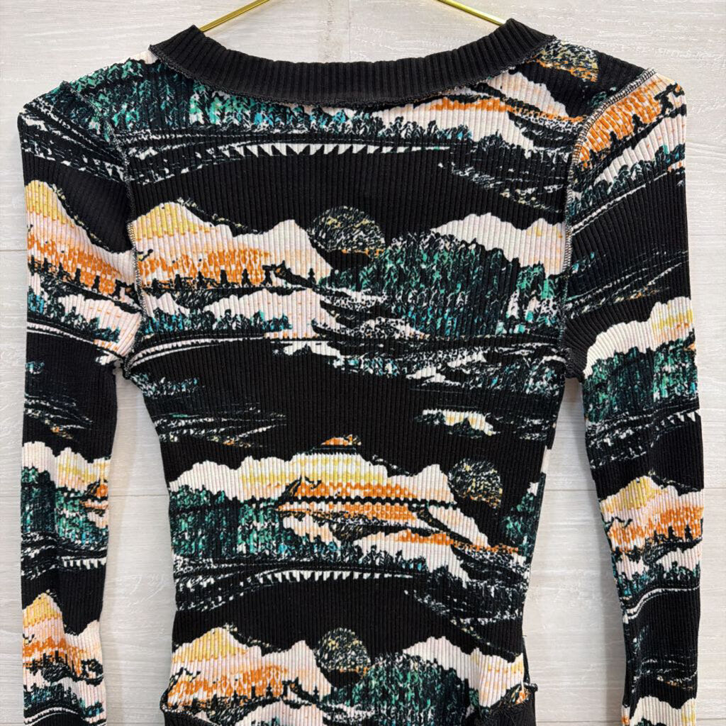 FP Movement Black/Multi Rally Ribbed Henley Top Small