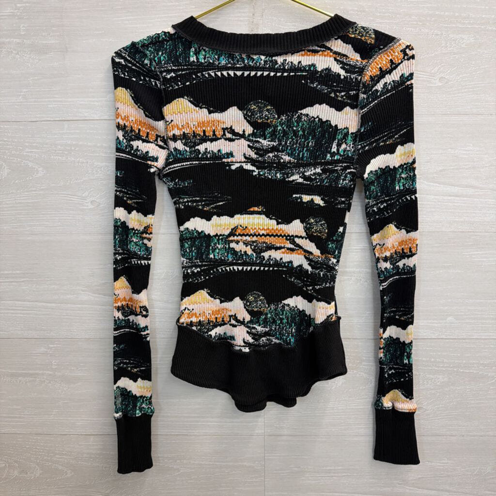 FP Movement Black/Multi Rally Ribbed Henley Top Small